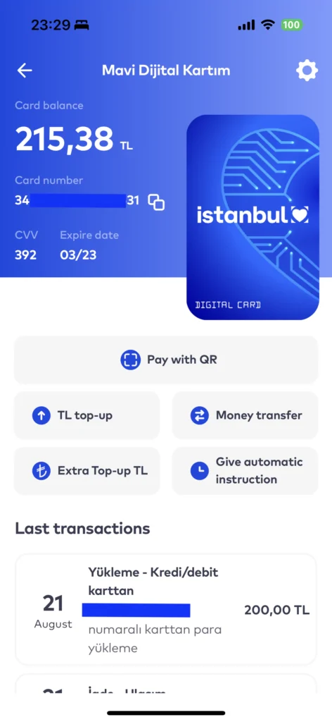 Istanbulkart used in the app